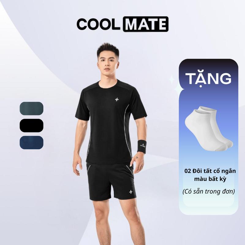 [TẶNG 02 Đôi tất] Set bộ thể thao nam Áo thun cổ tròn và Quần FlexLine Active (Tennis, Pickleball...)  thoáng khí, thấm hút tốt - Coolmate