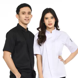 Baju Chef Baju Koki Chef Jacket Pria Wanita Lengan Pendek Model Korean Series B Warna Hitam Putih Safety Bordir Merah Wearpack Topi Panjang