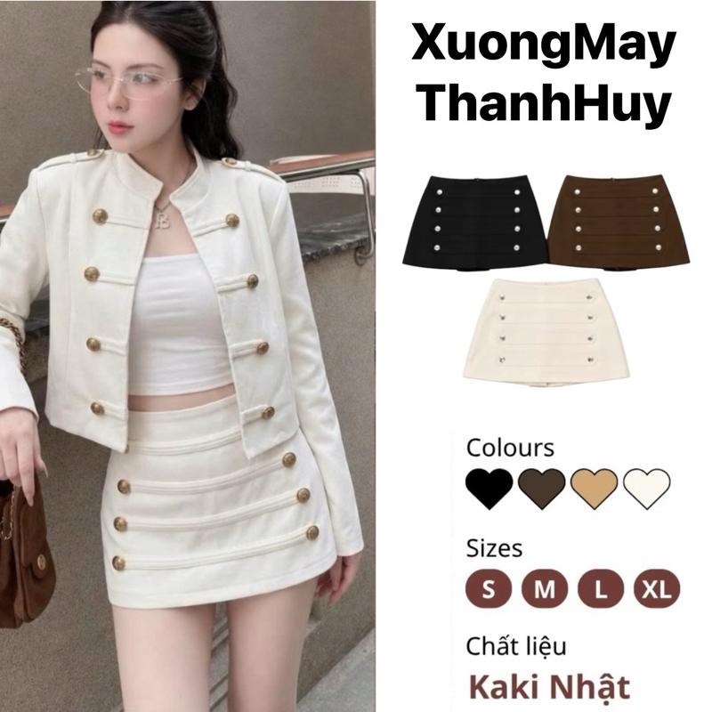 Chân Váy kaki Hottrend, váy ngắn có quần bảo hộ, cv dáng ngắn phối 8 cúc phong cách hàn quốc, KK 8 cúc M41
