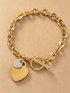 Joyería de Acero Inoxidable con Corazón de Moda, Diseño Único de Hebilla OT, Pulsera de Acero de Titanio Premium para Mujer, Accesorio de Mano Resistente al Desvanecimiento