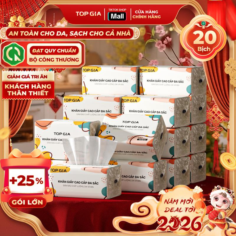 GÓI LỚN - GIÁ SỈ COMBO THÙNG 10 20 Gói Giấy Ăn ĐA SẮC CHÍNH HÃNG TOPGIA Khăn Giấy Đa Sắc 4 Lớp Size TO Đa Năng Tiện Ích Giấy Vệ Sinh Nhà Bếp An Toàn Lành Tính ĐẠT QUY CHUẨN BỘ CÔNG THƯƠNG VH1 #giayan #giayrut #topgia