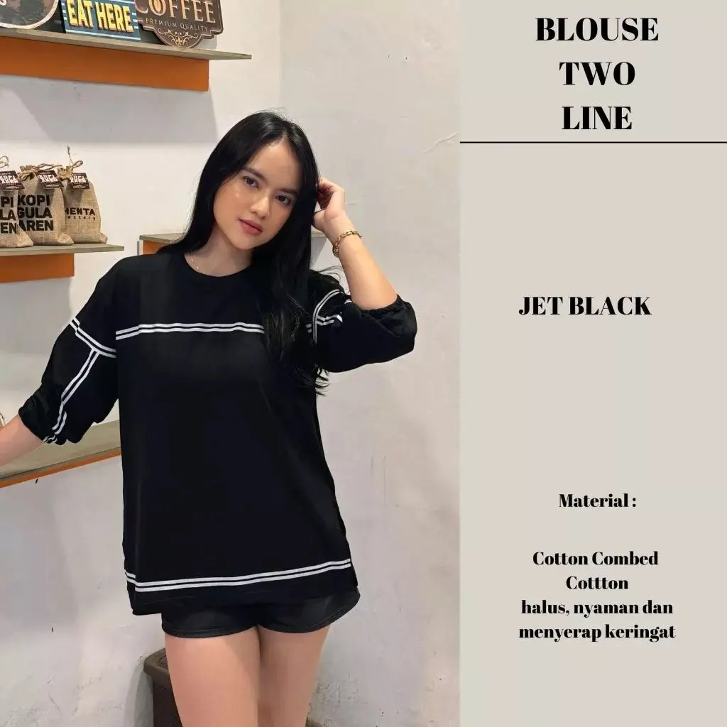 KAOS TSHIRT CEWE HIGHT SLIT LENGAN KARET BLOUSE TWO LINE KATUN COMBED 24s Atasan Baju Wanita