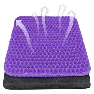 ダブル厚手ジェルシートクッション、紫の蜂巣型椅子パッドで背中・仙骨痛緩和、人間工学設計の通気性オフィスチェアマット、ズレにくい矯正用シートクッション（車・ゲーミング用）