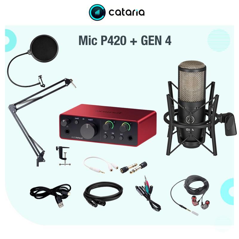  Bộ Mic Livestream Thu Âm Chuyên Nghiệp P420  Kết Hợp Sound Card Focus Solo Gen 4  Tặng Tai Nghe Đèn Live _ Cataria 