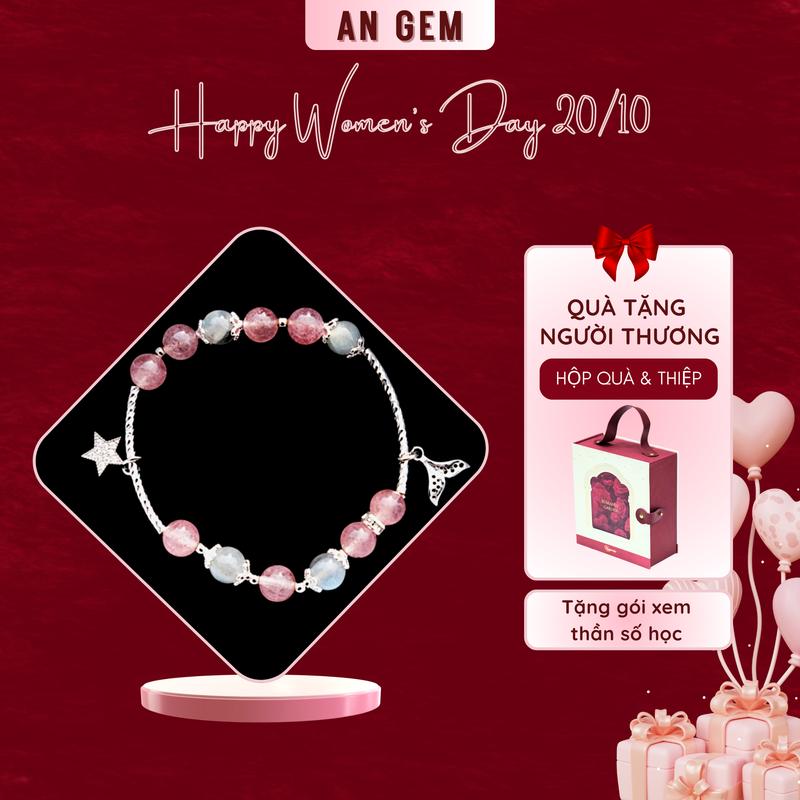 Vòng tay An gem đá dâu tây hồng mix xà cừ full charm lắc tay phong thuỷ đá dâu tây mix Labradorite phụ kiện đeo tay nữ quà tặng sinh nhật giáng sinh Noel Tết Valentine [TẶNG GÓI XEM THẦN SỐ HỌC]