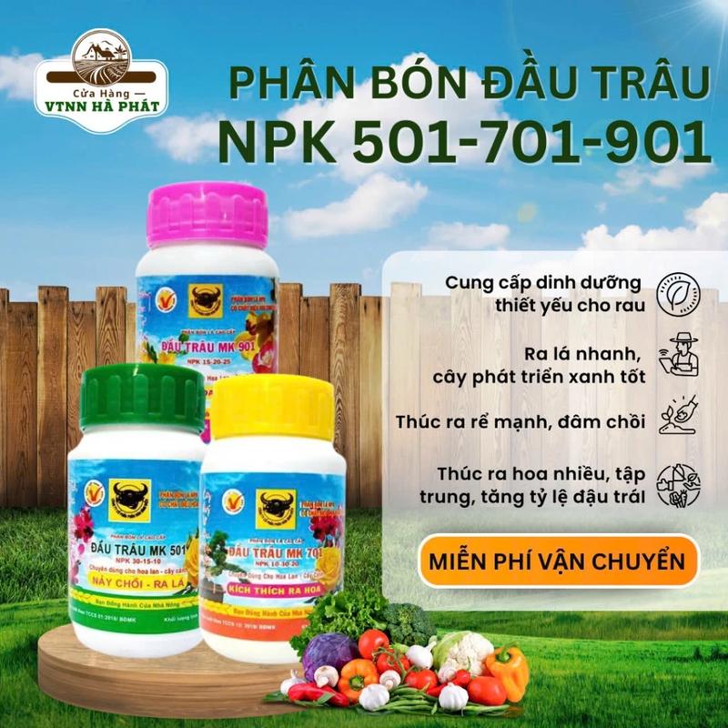 Phân bón lá Đầu Trâu Mk 501-701-901 dùng cho hoa lan cây kiểng hủ 100g