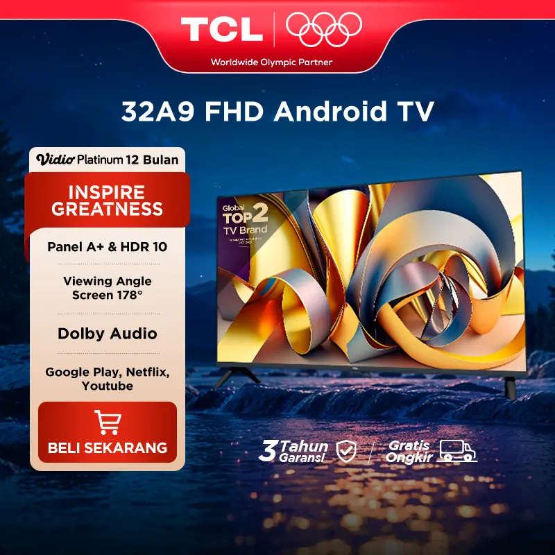 [FHD Google Assist] TCL 32 Inch Smart Android TV - Dolby Audio - Google Play/Netflix/Youtube - Wifi/Bluetooth/HDMI/USB (Model: 32A9)