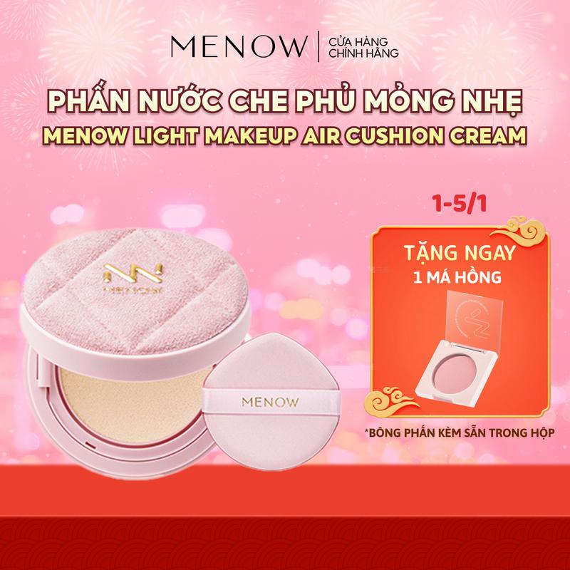 MUA 1 TẶNG 1 Phấn nước trang điểm làm đều màu da Menow Light Makeup Air Cushion Cream Pink Series 12gr TẶNG 1 MÁ HỒNG