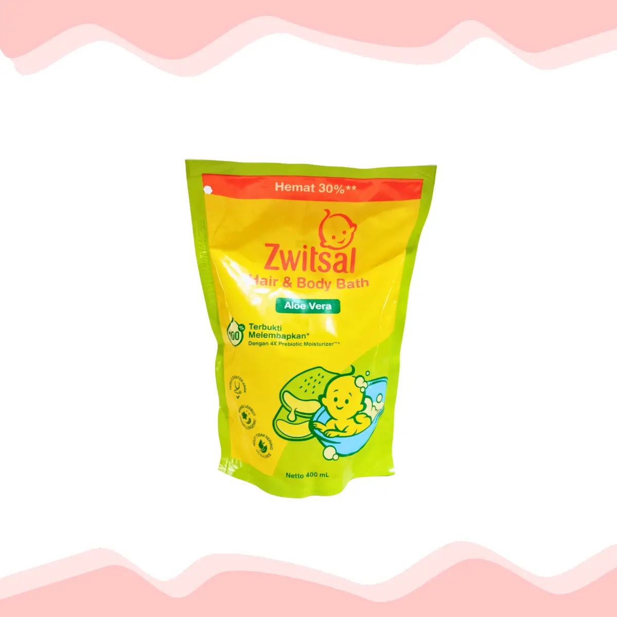 Zwitsal Baby Natural Hair & Body Pouch Kemasan 400ml - Sabun & Shampoo Perawatan Kulit & Rambut Bayi Aloe Cair