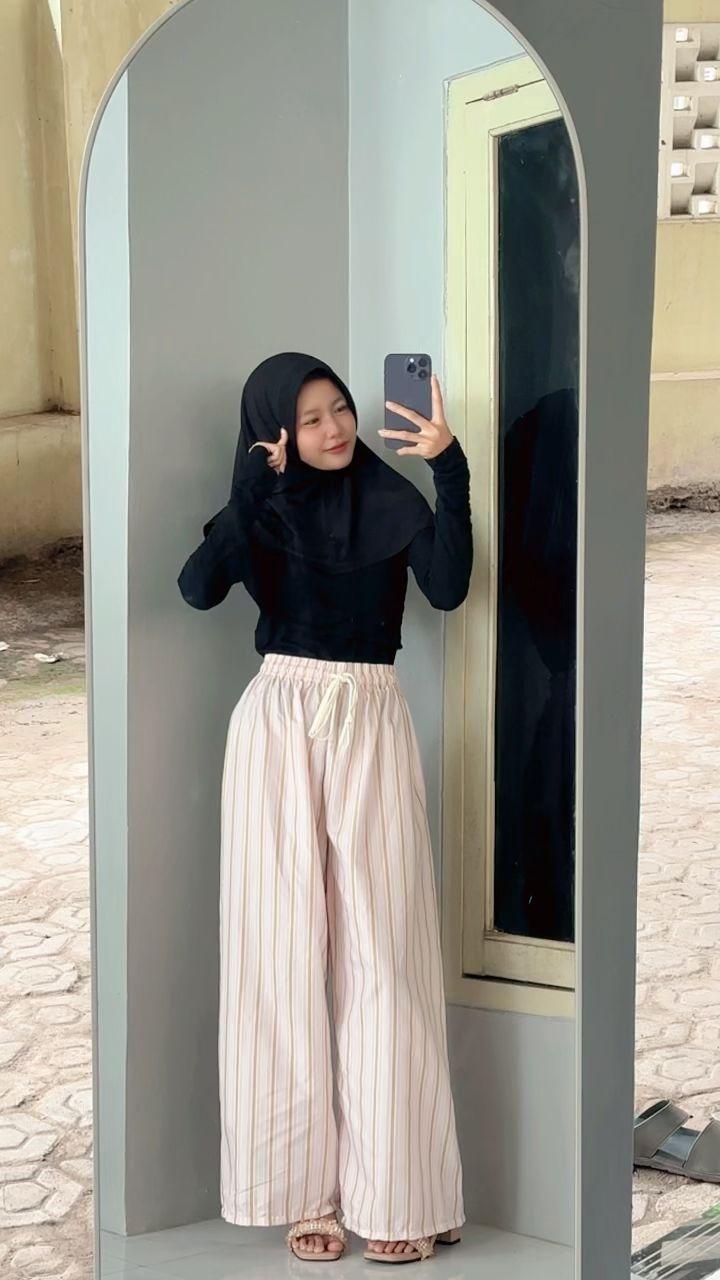 Everyday Pants - Stripe  Pants - Celana Kulot Salur -Hommy pants Celana Jumbo Wanita Motif salur Panjang Big Sizer