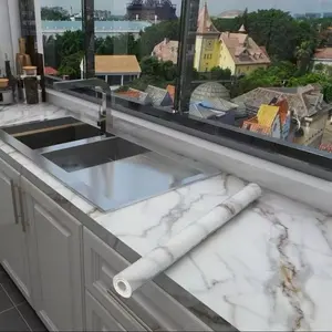 Wallpaper Dinding Anti Air dan Minyak Panas Ukuran 1 M x 60 Cm Tebal 0,07 Motif Marmer Cocok untuk Dapur dan Ruang Tamu