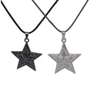 KALUNG TALI KECE LIONTIN BINTANG STAINLESS STEEL TERLARIS PRIA DAN WANITA Hitam Silver