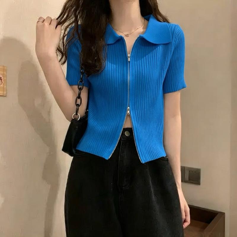 Áo len cổ bẻ kéo khoá 2 đầu chất len lông thỏ mềm mịn E555