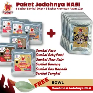 SamBhojo Paket Jodohnya Nasi - Sambal Sachet Best Seller dan Kremesan Ayam 12pc Free Mangkuk
