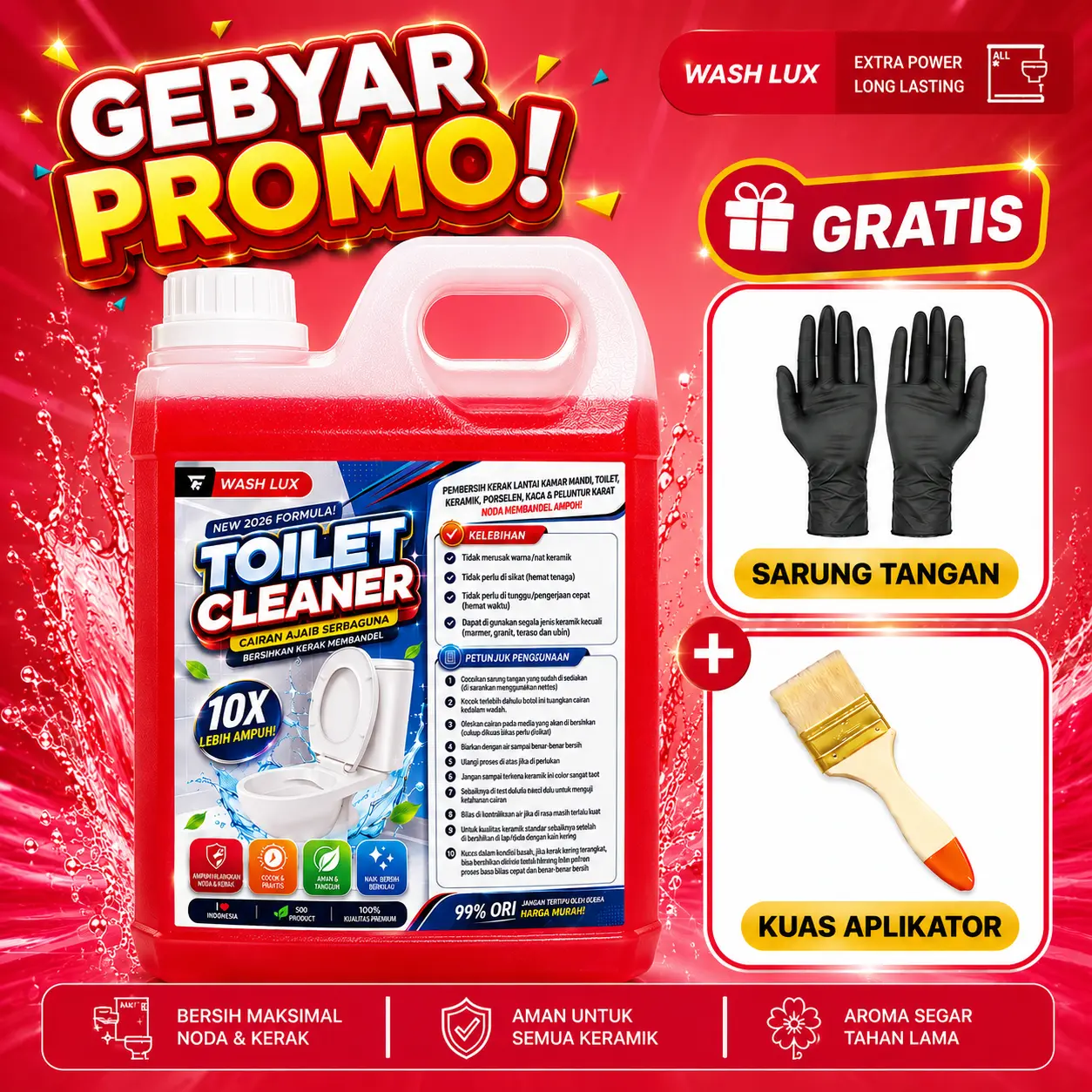LUXURY CLEAN Toilet cleaner pembersih serbaguna dengan formula terbaru mampu mengangkat kerak membandel dan kotoran yang menempel pada keramik closet dan alat dapur lainnya lantai