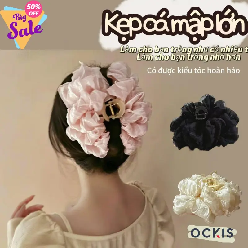 Kẹp Cá Mập Vải Tuyn Lớn, OCKIS, Mềm Mại, Bồng Bềnh Và Tuyệt Vời, [Thanh Toán Khi Nhận Hàng] Kích thước lớn, phong cách Ngọt Ngào và tươi mới, thanh lịch, để tăng độ phồng tóc Làm cho đầu của bạn trông nhỏ hơn và tóc trông đầy hơn! 0
