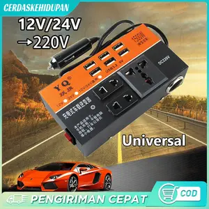 Car Power Inverter 1500W Pengisi Daya Inverter DC 12V 24V Ke AC 220V Konverter Pengisi Daya Otomatis Pengisi Daya Modifikasi Gelombang Sinus Universal Socke untuk Mobil