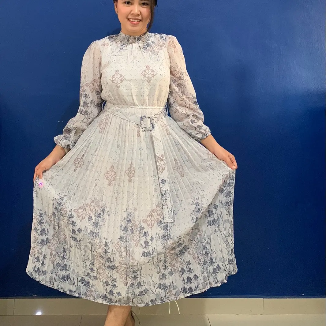 FANMU DRESS - Gamis Dress Bunga Abu Wanita