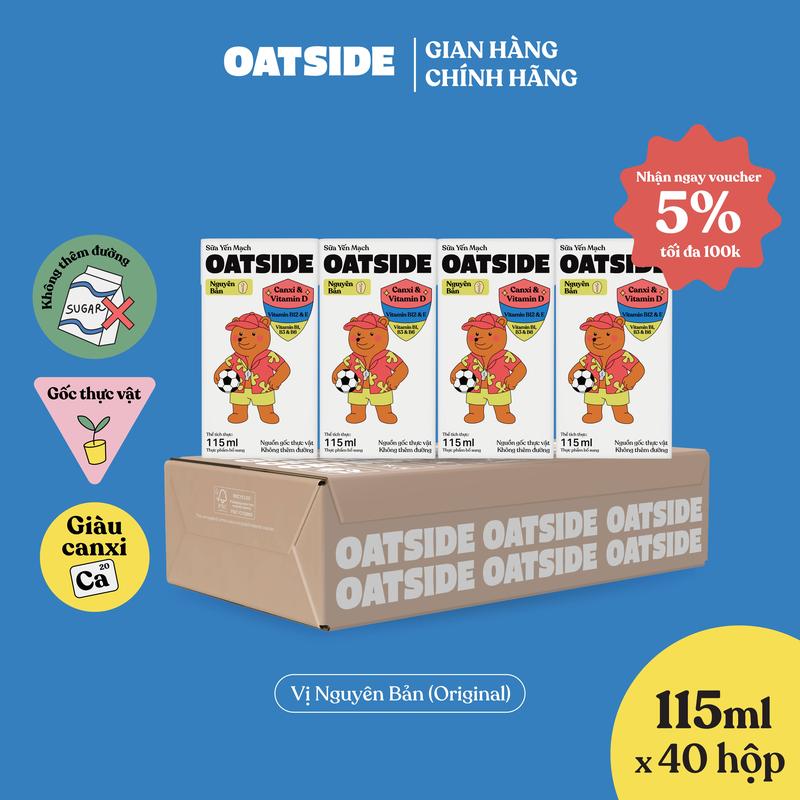 Thùng 40 Hộp Sữa yến mạch OATSIDE vị nguyên bản Original lốc 115ml - Không lactose Sánh mịn Không chất làm ngọt nhân tạo