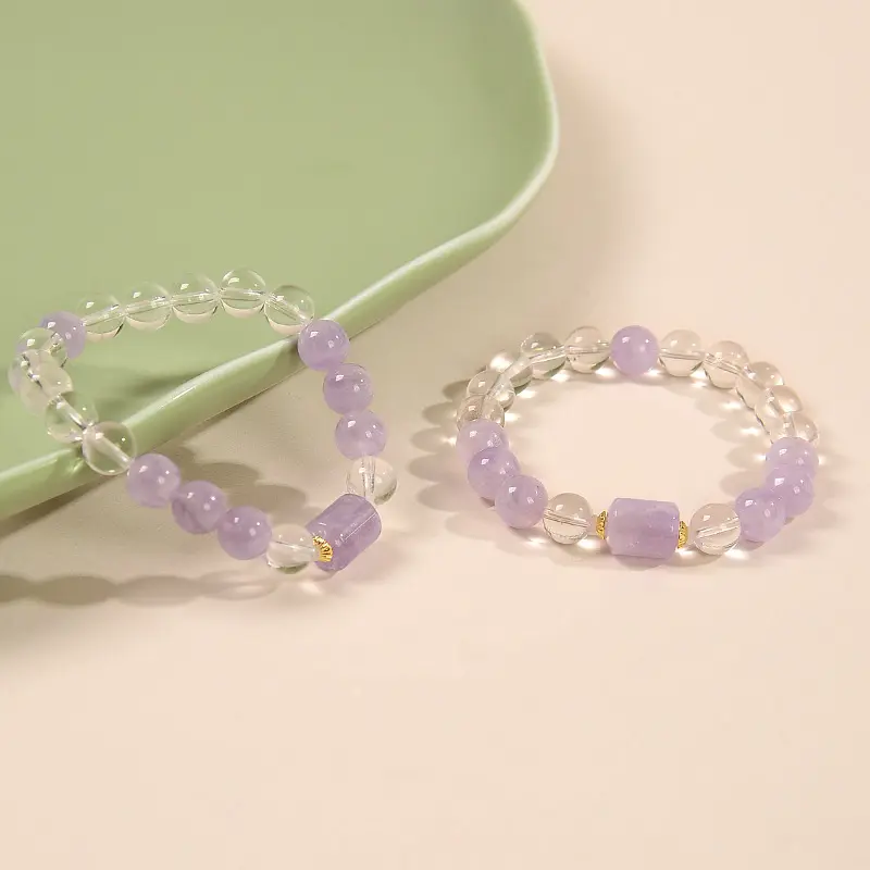 CloudjewelryGlobal Unique Design Crystal Jewelry Lavender Amethyst White Crystal Gemstone Stretch Bracelet Gift Bracelet