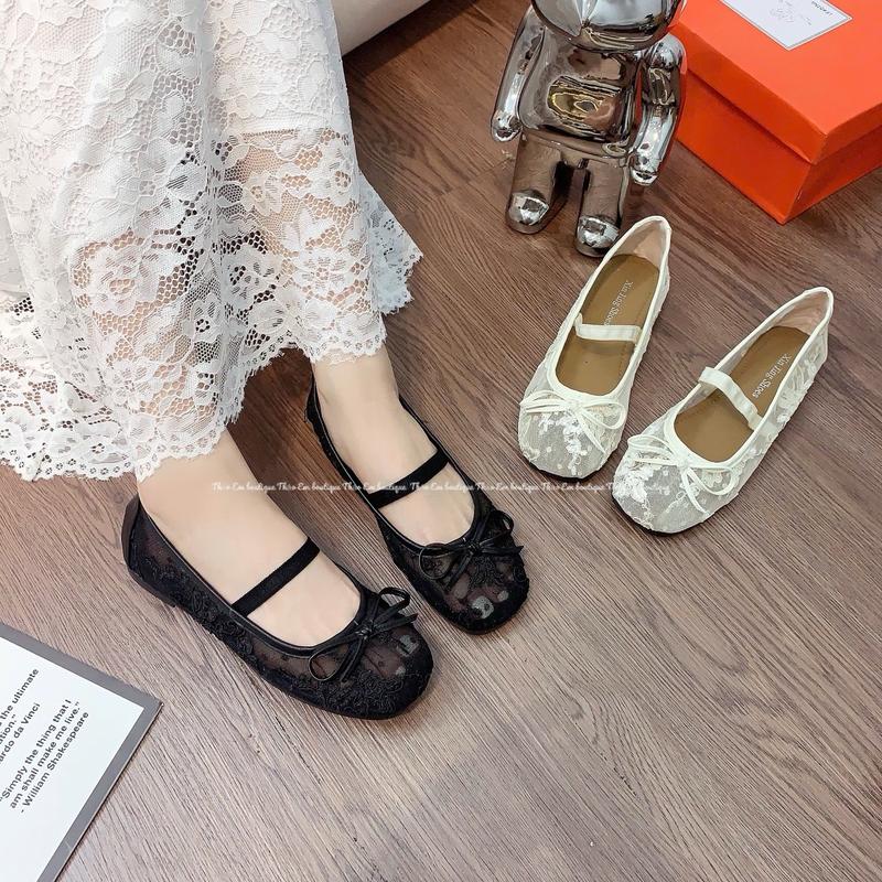 [Thảo Em - BBR2] Giày bệt búp bê hoa lưới phối nơ bánh bèo thoáng khí mùa hè xinh mềm