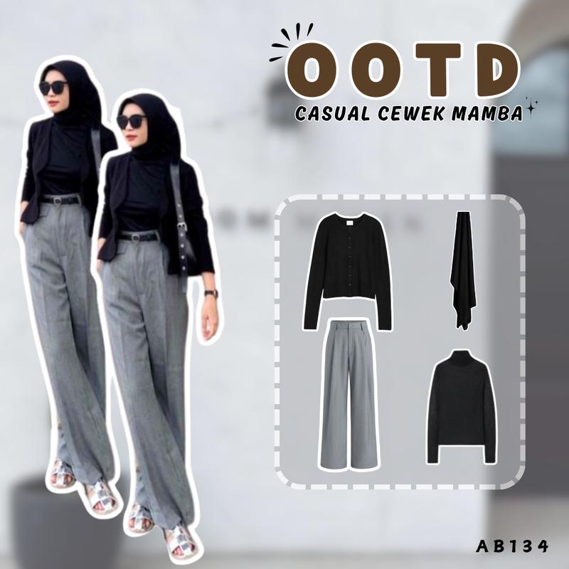 4 In 1 Set AB134 - One Set Cewek Remaja Kekinian dan Kece Ootd Cewek Mamba Outfit Casual Style Sweater Rajut 0