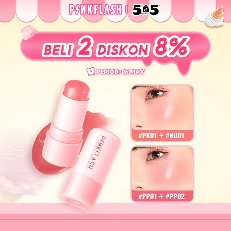 [Official]PINKFLASH Multi-Use Watery Blush Stick Healthy and Rosy Cream High pigment Long-lasting 6 Shades