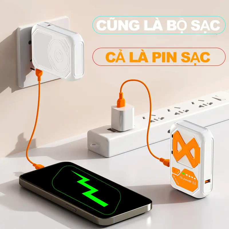 【Dau Dau x AxeElectronics】Sạc dự phòng đa năng, 10000mAh, sạc từ tính, cáp sạc Type-C / Lightning Có Thể Tháo Rời phích cắm gấp AC tích hợp, chân đế điện thoại tích hợp, sạc nhiều thiết bị cùng một lúc, bao gồm sạc dự phòng, cáp sạc và hướng dẫn sử dụng 6