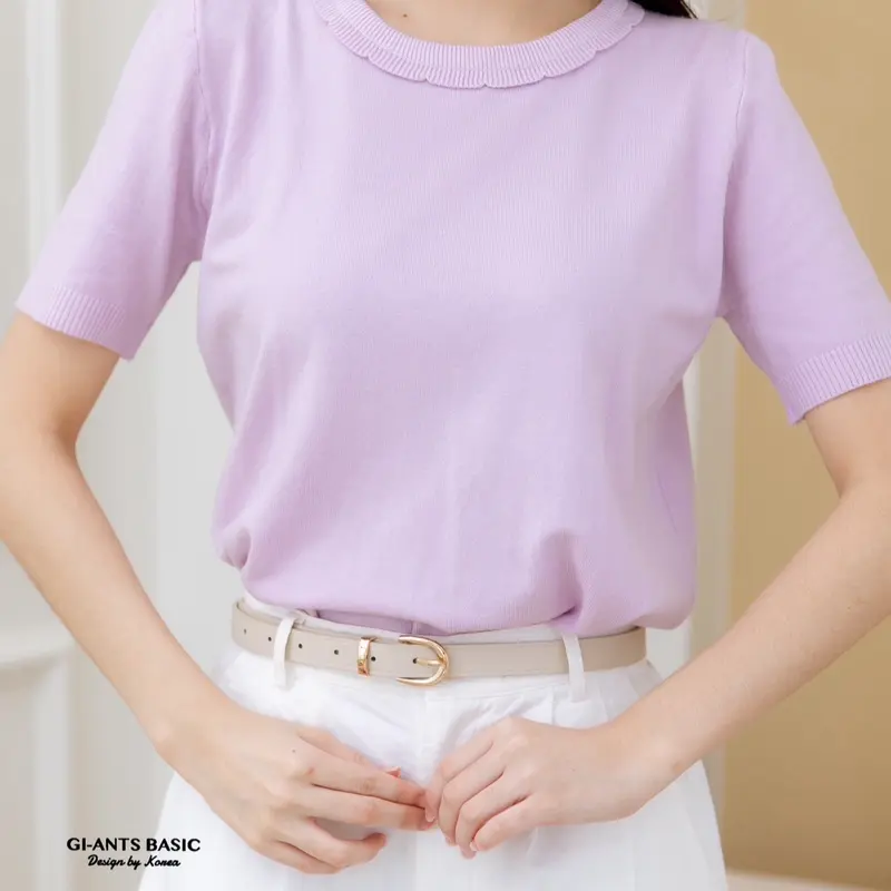 SA [ GC - LEHER VARIASI BUNGA POLOS]  Knitwear  Casual BAJU ATASAN WANITA BAHAN KNIT HALUS TEBAL TANGAN LENGAN PENDEK Baju Top 1