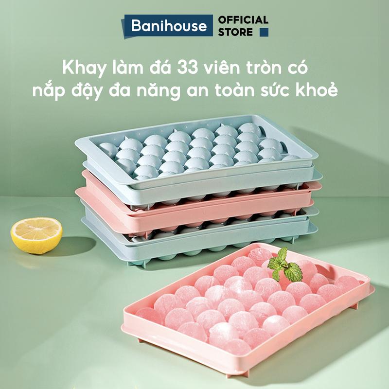  COMBO Khay Làm Đá Tròn 33 Viên Banihouse Khuôn Làm Thạch Vỉ Đá Bi Tròn Có Nắp An Toàn Sức Khoẻ 