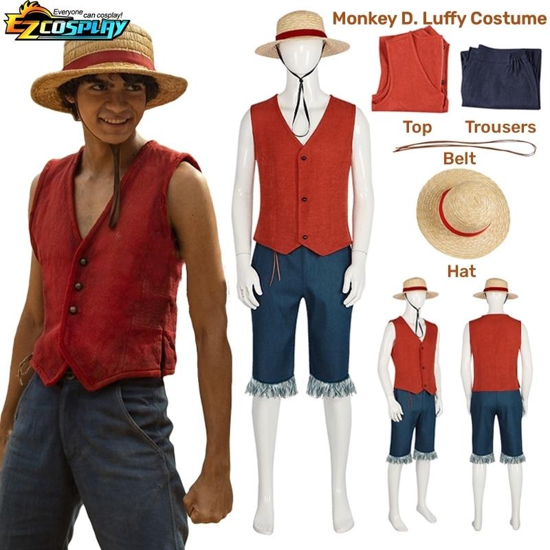 One Piece TV Series 2023 Monkey D. Luffy Vest Pants Hat Outfits Party Carnival Halloween Cosplay Costume 0