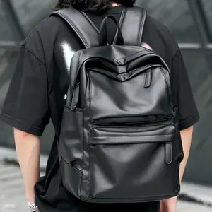 Tas ransel kulit Backpack laptop 15 inch Tas Pria wanita Tas laptop pria keren 2022 Kulit PU Hitam