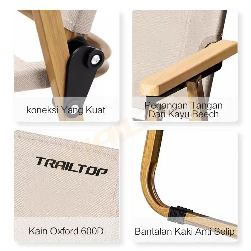 TrailTop Kursi Lipat Dengan Gagang Kayu Kursi Camping Kermit Kursi Pantai Lipat Beban 150kg 4