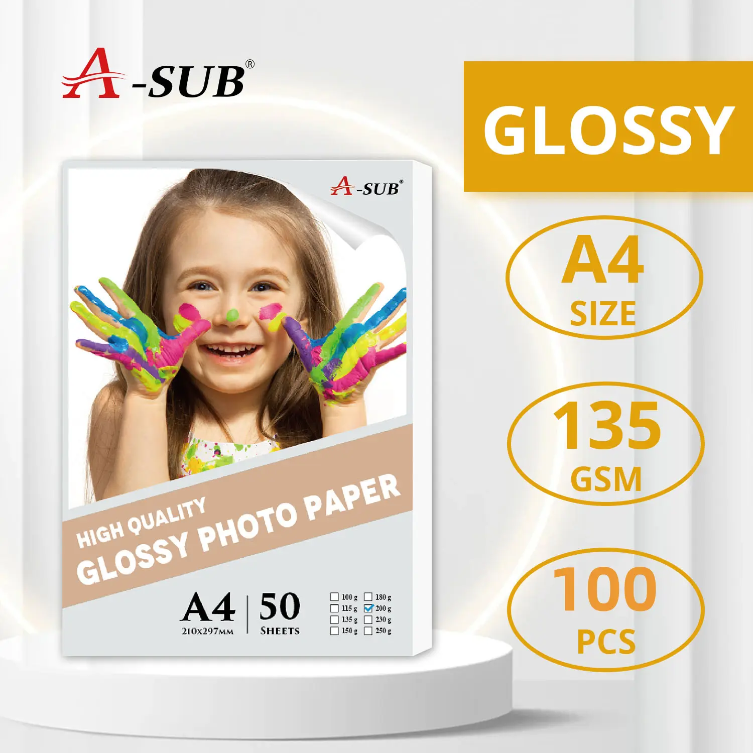 A-SUB Glossy Fast Dry Photo Paper 135gsm Photograph Inkjet Printing A4/A3