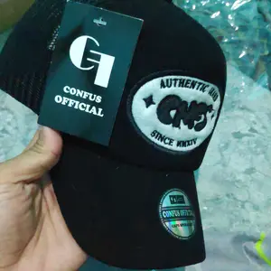 CONFUS - Topi Trucker Corduroy Visor Pendek Motif Bordir Pria dan Wanita