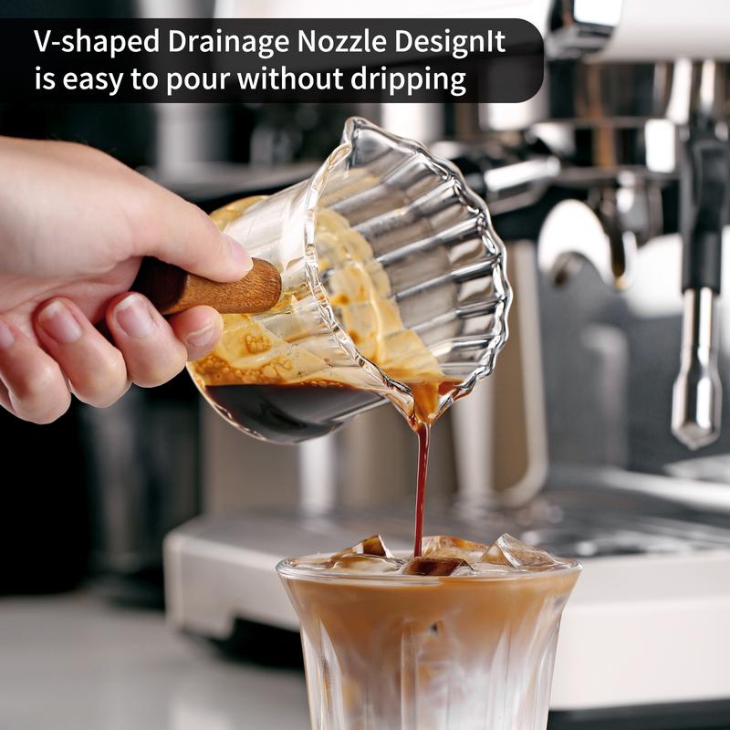 BINCOO Coffee Milk Cup with Scale Italian Concentrated Measuring Cup with Wooden Handle Milk Jar 160ML 6