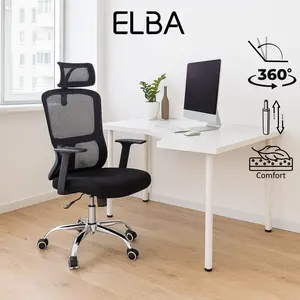 Elba 651 - Kursi Kantor Ergonomis Jaring Hitam - Kursi Komputer, Belajar & Kerja - 360° Putar, Nyaman, Modern, Hydraulic System, Adjustable, Garansi 2 Tahun - Besi, Roda