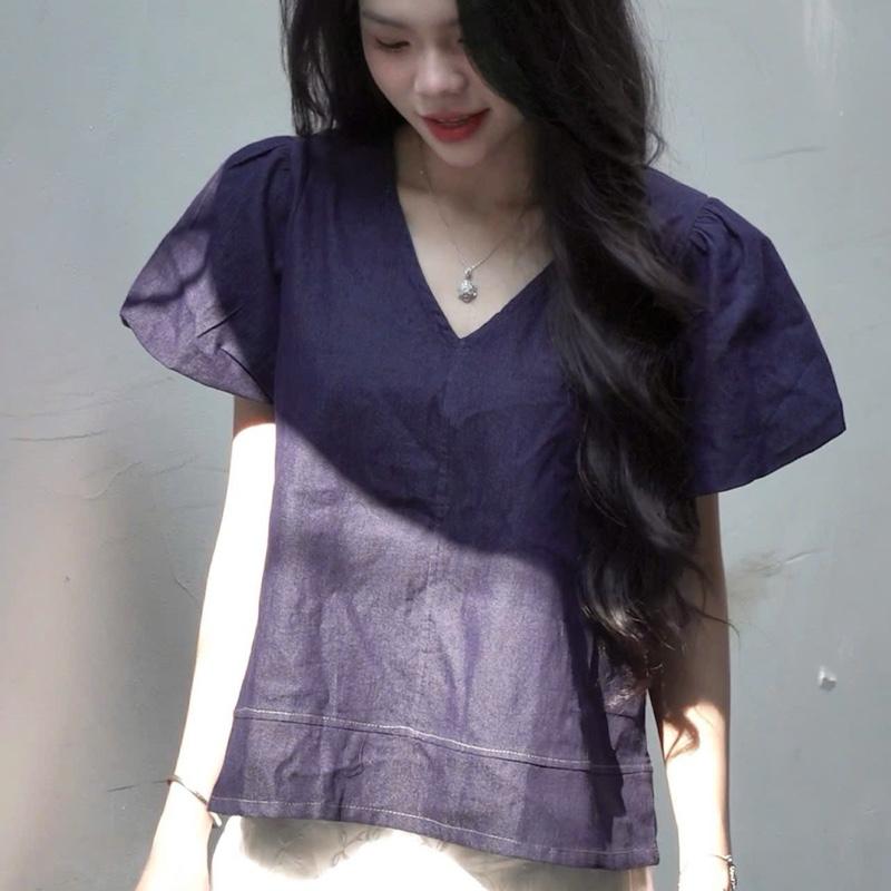 GIẶT RIÊNG 3-5 LẦN ĐẦU TIÊN Áo suông tay bí kiểu nữ cổ V