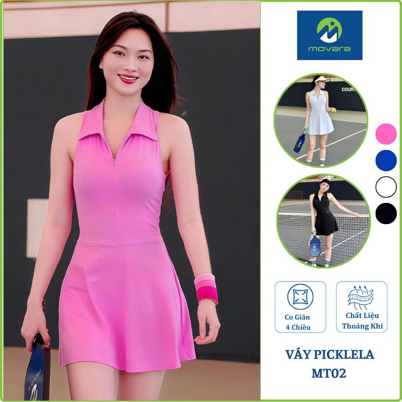 Váy Thể Thao Pickleball, Tennis Movara Kéo Khoá Có Quần Bảo Hộ, Áo Mút Sẵn Vải Nhập Cao Cấp MT02