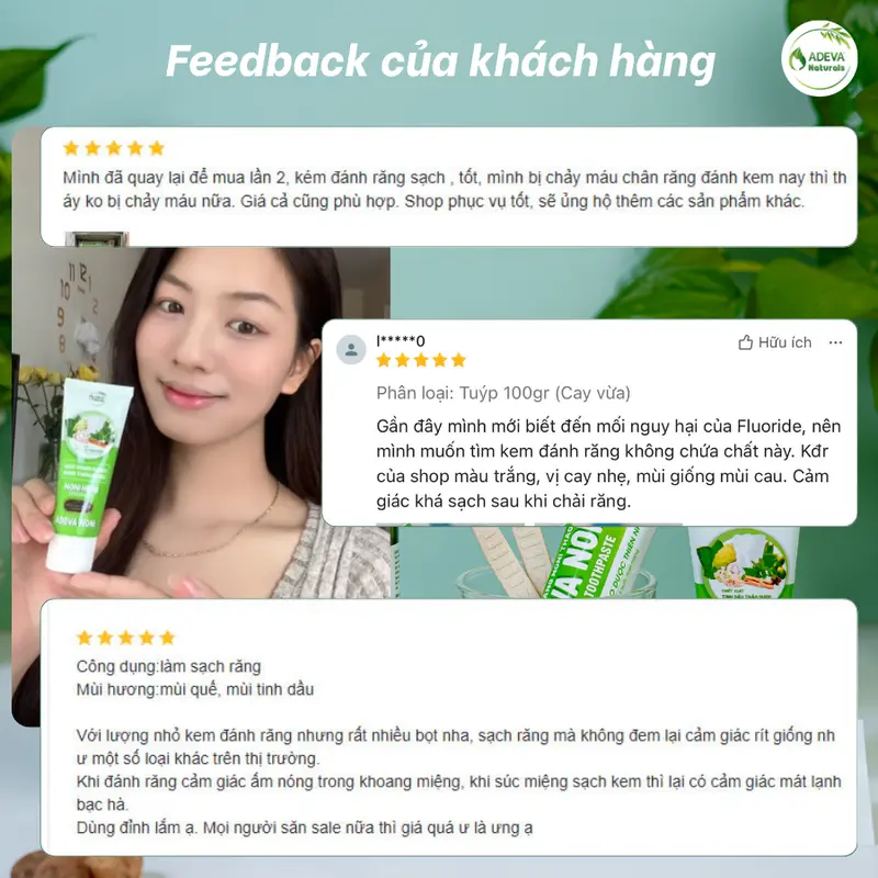 Kem đánh răng thảo dược NONI Adeva - Trắng răng, Giảm hôi miệng, Hỗ trợ giảm ê buốt, Cay mạnh 50g 5