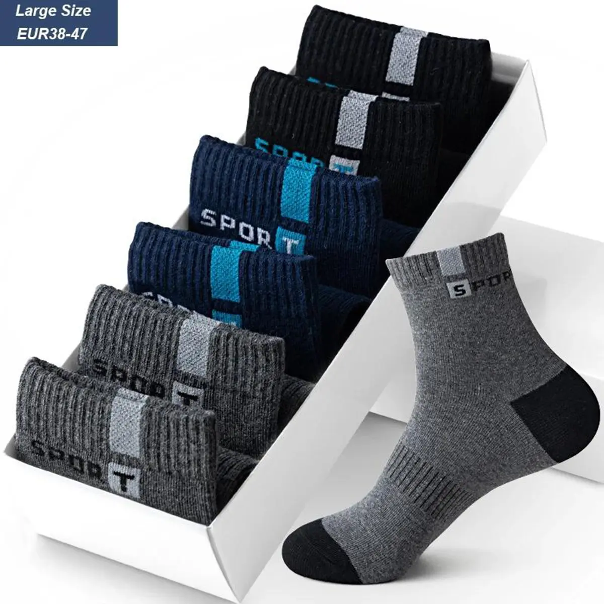 Stokin Lelaki, 5 Pasang, Bahan Gentian Buluh, Sesuai untuk Musim Luruh dan Musim Sejuk, Stokin Sukan Kapas Bernafas, Stokin Perniagaan Deodoran, Saiz 38-47