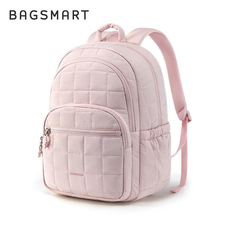 Ba Lô Laptop, BAGSMART, 15,6 Inch, Không Thấm Nước, Ngăn Đựng Lớn, Túi Đi Học Thường Ngày Chần Bông, Màu Hồng, Thích Hợp Cho Phụ Nữ Và Nam Giới, Ba Lô Du Lịch