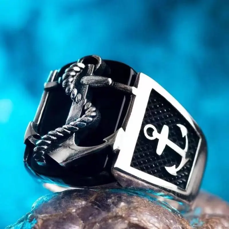 Cincin Pria Motif Jangkar Terbaru, Import High Quality dengan Desain Ring Menarik