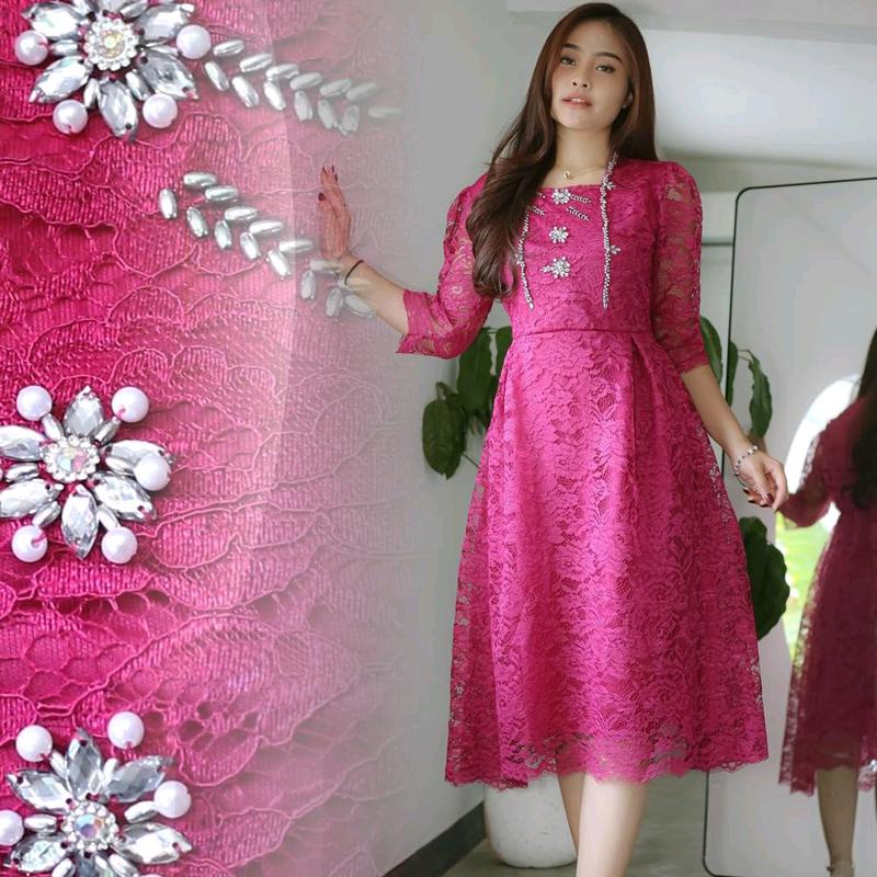 Dress Pevita Brukat Payet Mewah ILAazrshop untuk Acara Resmi - Simple dan Anggun - Formal, Baju, Mutiara, dress natal, pesta 1