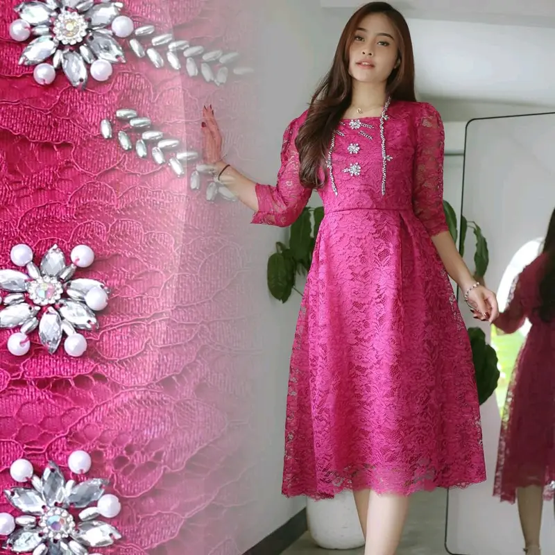 Dress Pevita Brukat Payet Mewah ILAazrshop untuk Acara Resmi - Simple dan Anggun - Formal, Baju, Mutiara, dress natal, pesta 0