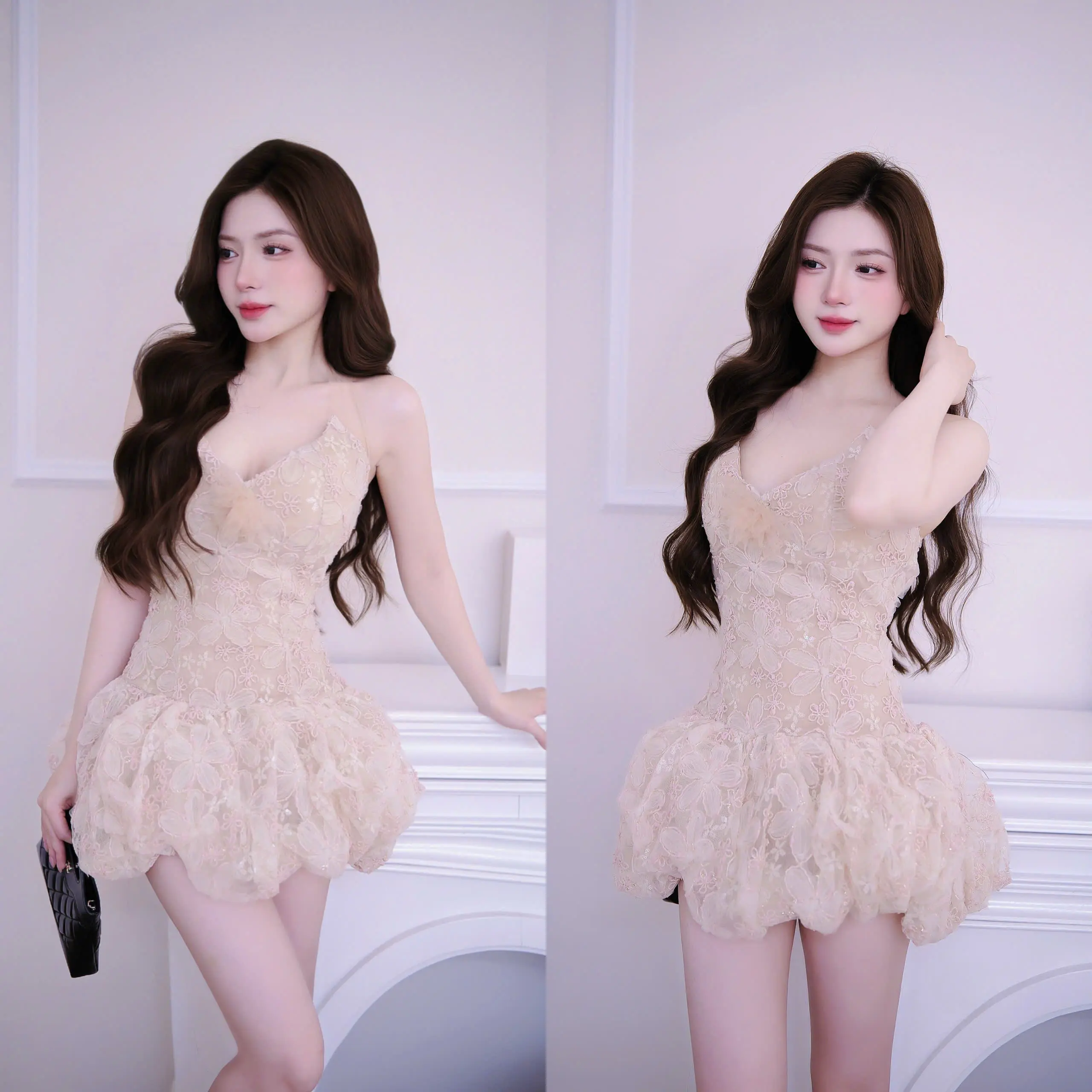 Váy ren dáng ngắn khoét cổ xoè bồng V102 shop 15