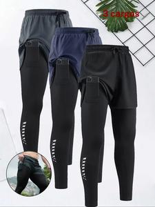 Shorts gimnasio para hombre de 3 piezas 2 en 1 con bolsillos, pantalones de compresión de alta elasticidad, para entrenamiento en gimnasio interior y deportes al aire libre