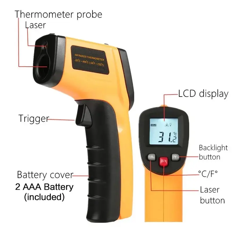 Infrared Thermometer, High Precision Handheld Laser Temperature Gun, Fast Response Instant Read Temperature Measuring Instrument for Kitchen, Outdoor 6