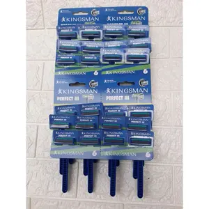 SH 24pc Alat Cukur kingsman 3 mata Kumis jenggot manual Tajam silet Blade Bilah baris pisau Biru cowok Pria