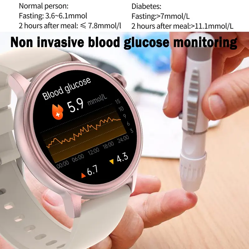 Jam tangan pintar Non-Invasive Blood Glucose Blood Lipid Uric Acid Smartwatch ECG Body Temperature Blood Pressure Monitoring Untuk Pria Wanita Bluetooth Call Tahan air Bracelet VS ET481 ET310 ET470 1